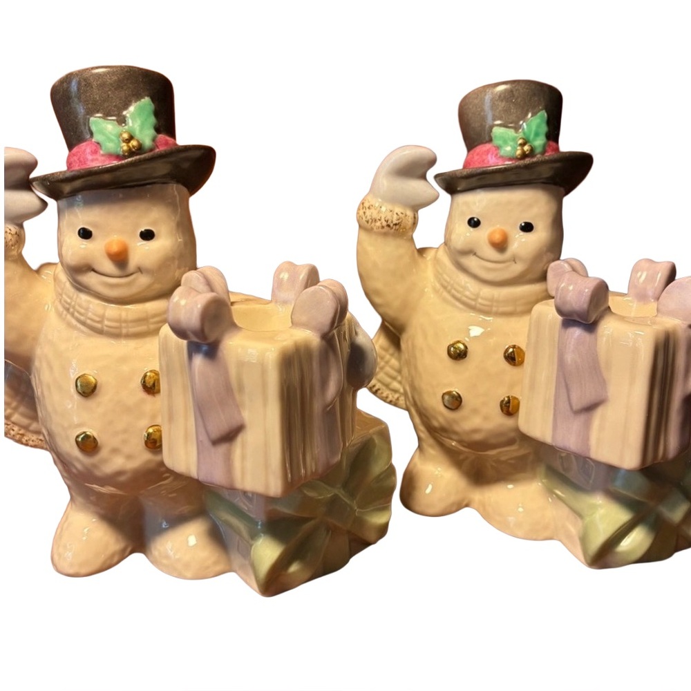 Lenox The Snowman Candlesticks Christmas Candle Stick Holders Set Of 2